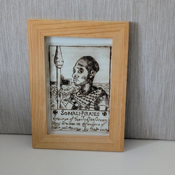 Intaglio Print Framed - Handcrafted - Artwork -Signed - Somali Pirates - African - Picture 1 of 8